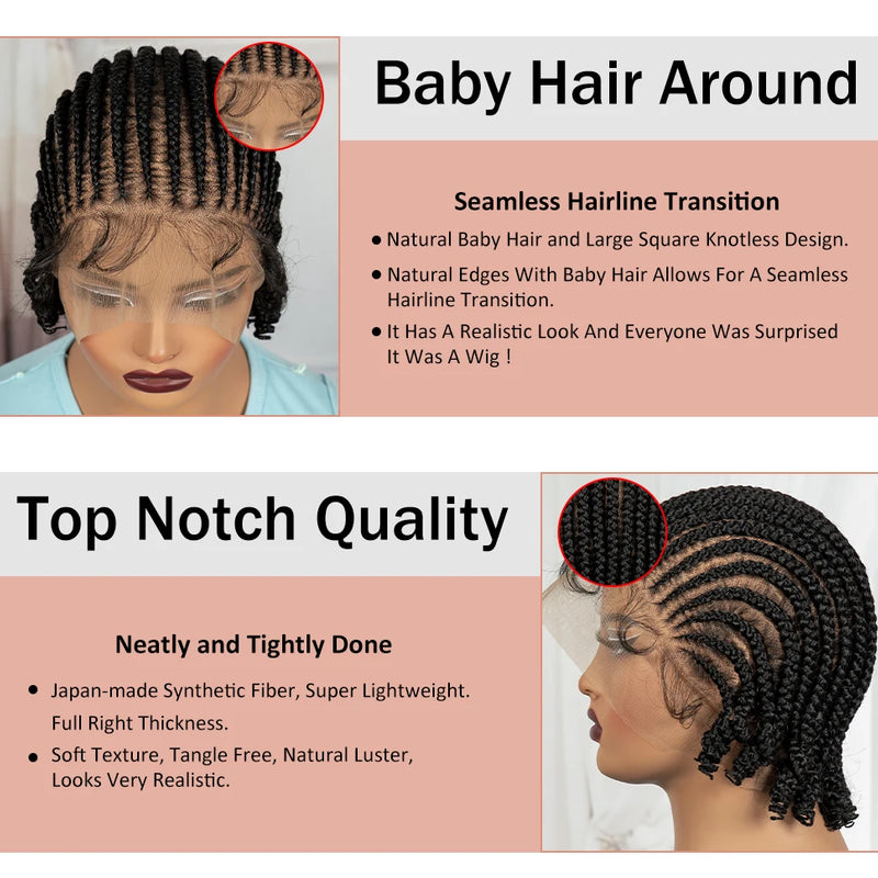 Short Ombre Cornrow Braided Bob Wig Synthetic Full Lace Braided Lace Wig with Baby Hair Knotless Handmade Braids Wigs for Women