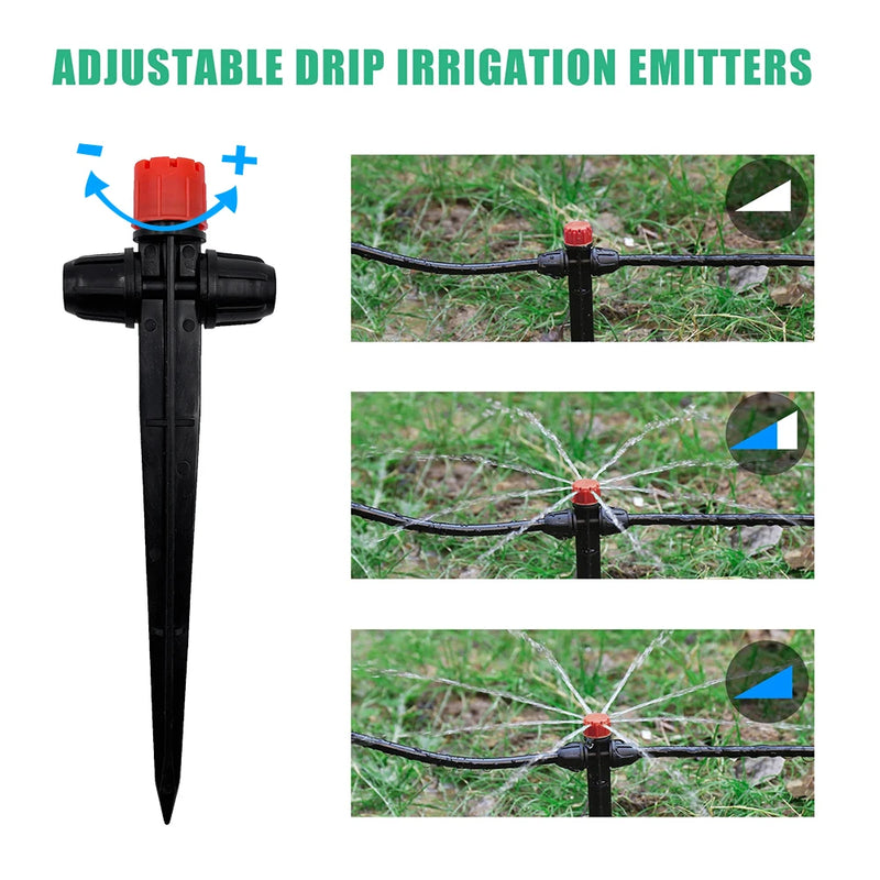 Garden Drip Irrigation 1/ 4'' Spiked Sprinkler Automatic Watering System Kit for Bonsai Pot Plant Flower Vegetable Greenhouse