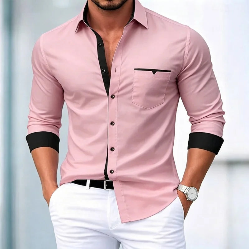 Men's Contrasting Color Trimmed Long Sleeved Formal Shirt | SAMAG
