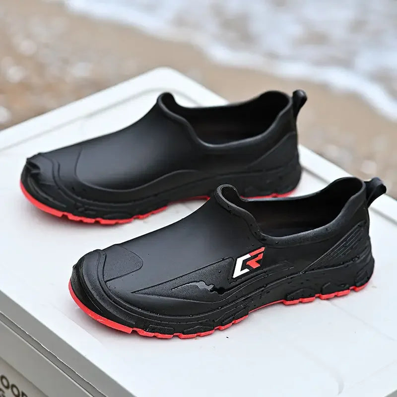 Wear-resistant Male Shoes Waterproof and Non-slip Rubber Fashion Pvc Wide Toes Men's Rain Boots Designer Without Lacing New Gum