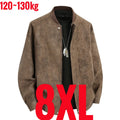 Big Size 8XL Suede Leather Jacket Men Cotton Padded Coat Motorcycle Male Oversize College Large Plus Winter Zipper Windbreaker