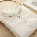 Elegant Embroidered Flower Doll Collar Double Layer Cotton Baby White Shirt Women Long Sleeve Base Shirt Trendy Commute Style...