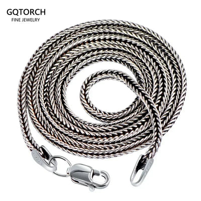 Real Pure 925 Sterling Silver Necklace Chain Women And Men Vintage Foxtail 1.6mm Retro Solid Thai Italy Fine Jewelry | SAMAG