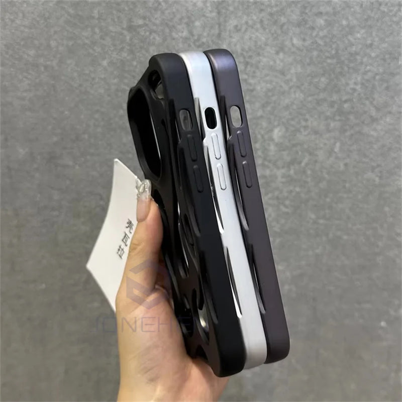 Fashion Matte Hollowed Flame Case For iPhone 15 14 Plus 13 12 16 Pro Max Creative Heat Dissipation Soft Frosted Shockproof Cover