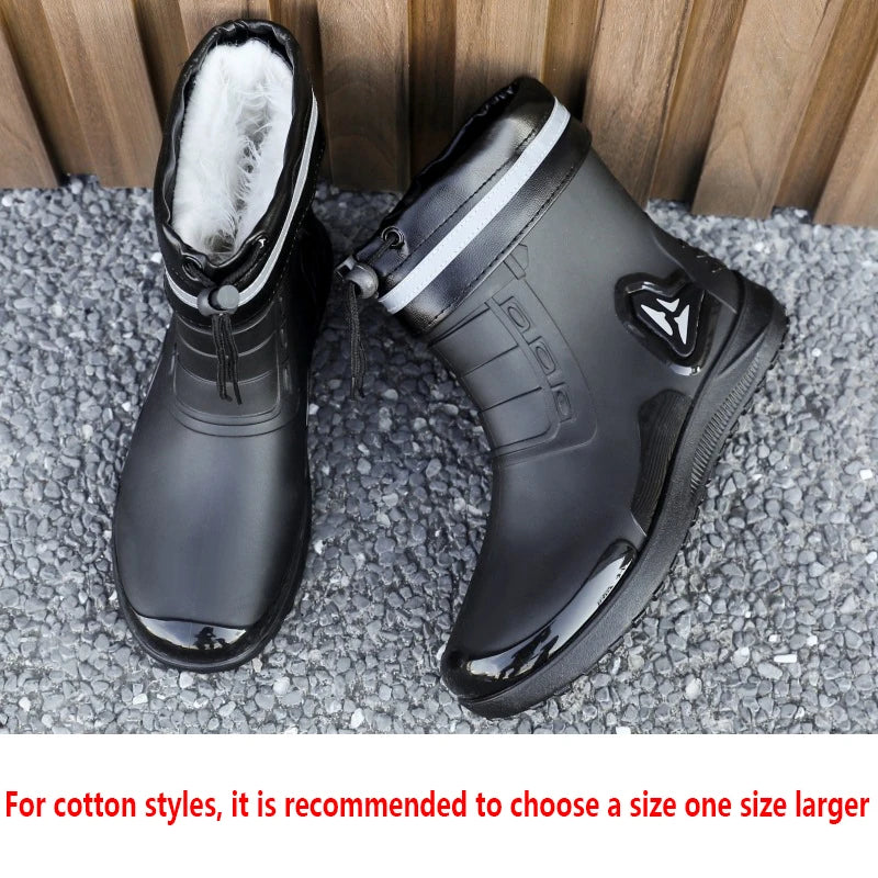 Fashion Outdoor Men's Rain Boots Short Tube Hiking Fishing Water Shoes Anti-slip Chef Work Ankle Boots Waterproof Non-slip Shoes