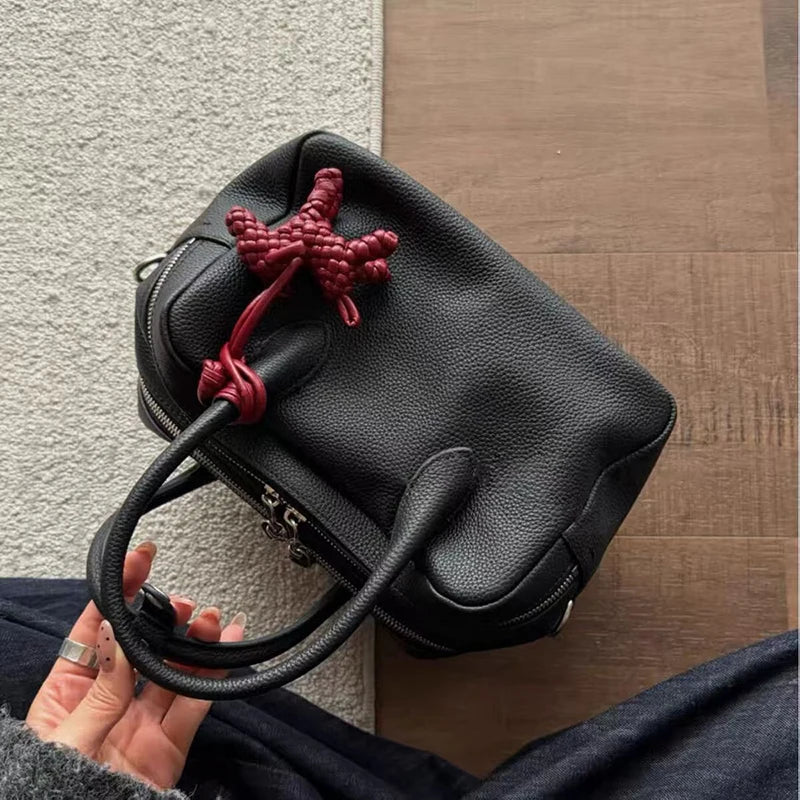 Minimalist Lychee Pattern PU Leather Handbag Women Luxury Casual Commute dating Bag Solid Color Trendy Zipper Closure Boston Bag