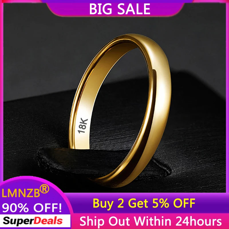 With 18K Stamp Never Fading 4mm Minimalist Fine 18K Gold Filled Rings Wedding Band Gift Jewelry for Women Men Couple Rings