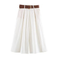 Guobioziy Women's Cropped Pants 2026 Summer New White Wide-Leg Loose Cropped Pants with Belt Casual Fashion Versatile