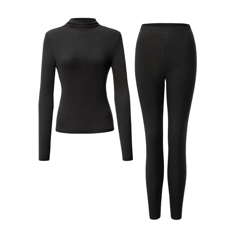 SUJIIN Women's Wool Thermal Underwear Set 2025 Winter Lyocell Mock Neck Thermals Tops + Long Johns Women 2 Piece Outfits Sets
