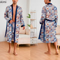 Men's Ice Silk Sleepwear Two-piece Set Kimono Bathrobe Gown Long Robe Pajamas Set Print Tiger Loose Casual Homewear Lounge Wear