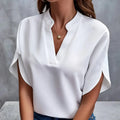 Women Elegant Solid V Neck Blouse Casual Short Sleeve Loose Shirt Summer Solid Tops Harajuku Office Ladt Chiffon Blouse 2026 New