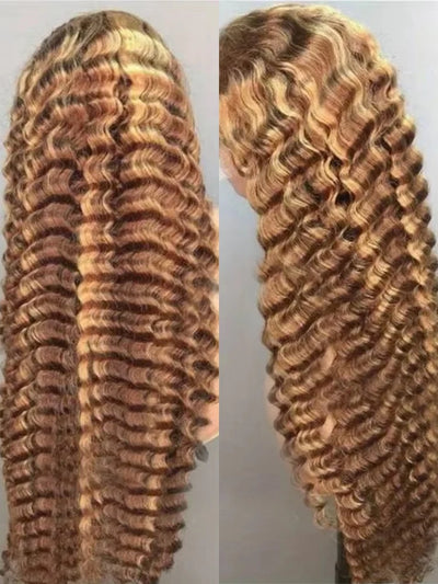 40 44 Inch Curly Highlight Wig Human Hair Deep Wave 13x6 HD Frontal Wig 4/27 Honey Blond 13x4 Water Wave Lace Front Wigs Raw Human Hair Wigs For Black Women 250% Pre Plucked Natural Hairline
