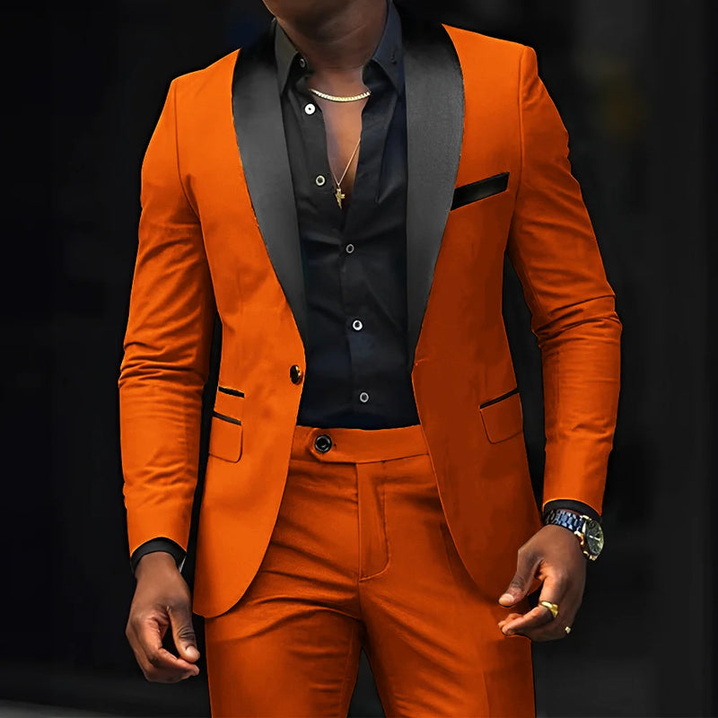 Men's slim-fit Suit 2-piece Wedding Groom Tuxedo Shawl | SAMAG