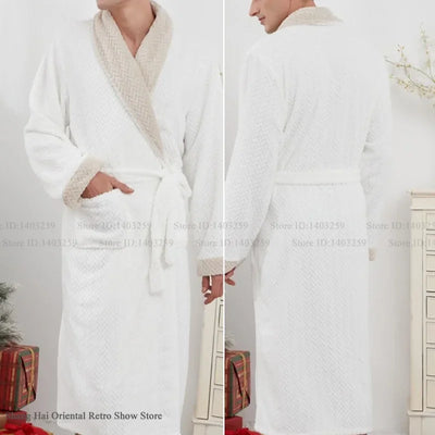 Autumn Winter Men's Robe Thicken Flannel Long Bathrobe | SAMAG