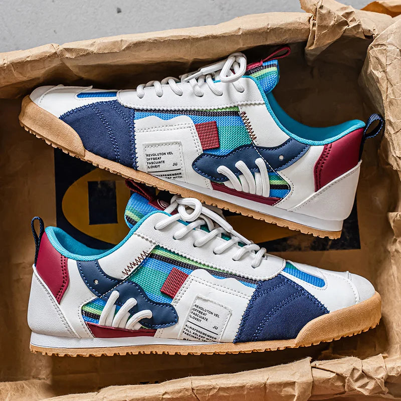 Men's Fashionable Versatile Retro Sneakers with Color-Blocking, Breathable Mesh Upper, Soft Sole, Casual Jogging Shoes, Lightweight Trendy Striped Patchwork Sports Sneakers, Suitable for Everyday Street Wear
