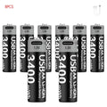 1.5V AA 3400mAh USB Type-C Rechargeable Lithium Battery for Hunting Camera Remote Control Mouse Smart Door Lock Microphone
