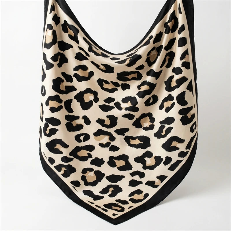 Luxury Brand 2026 Leopard Print Square Silk Scarf for Women Hijab Hair Bands 90cm Neckerchief Female Satin Shawl Ribbon Headband