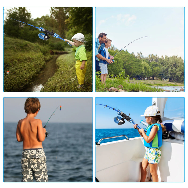 Kids Fishing Rod and Reel Combo Full Kit 1.2m/1.5m Telescopic Casting Rod Pole with Spincast Reel and Hooks Lures Swivels Carry