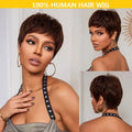 99j Color Dark Burgundy Red Human Hair Wigs for Women Short Pixie Cut Wigs with Bangs Layered Boy Cut Duby Wig Machine Made