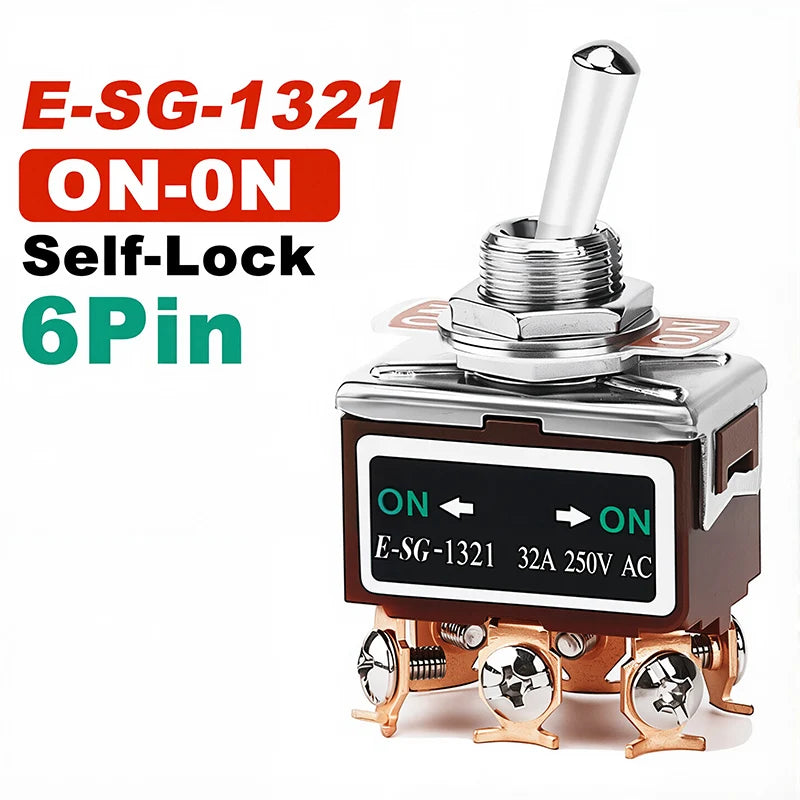 High Current Rocker Switch 2/3/4/6/8/9/12Pin Self Reset/Self-locking Toggle Switch Copper Pin 32A 250VAC Power Button Switch