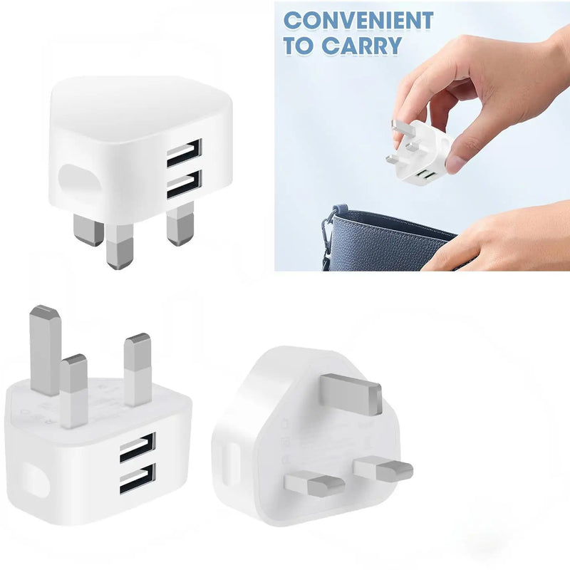 Universal UK Plug Dual USB Wall Charger 5V 2.1A Fast Charging Power Adapter 3 Pin Mains Travel Charger for iPhone 14 13 iPad Sam