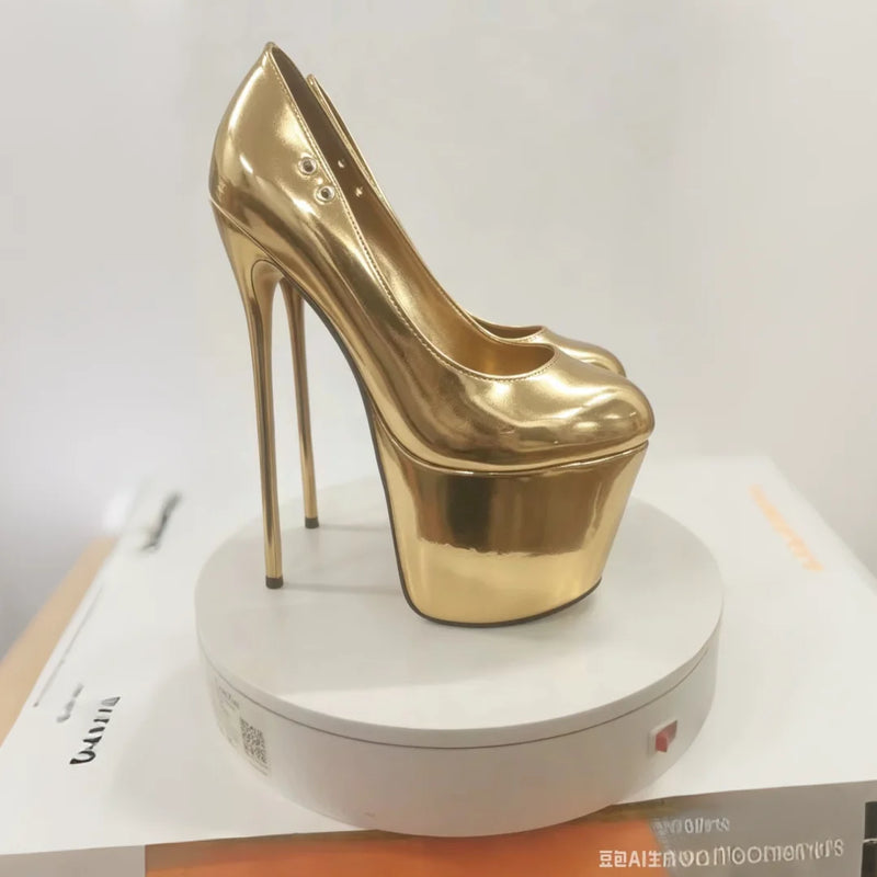 SDTRFT Red Pink Pumps Ladies Platform Shoes Woman 22cm Thin Heels Nighclub Wedding Dance Round Toe Patent Leather Stilettos