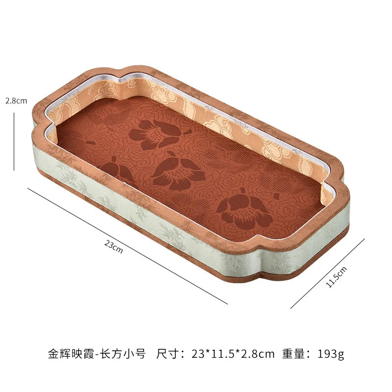Luxury Chinese Vintage Silk Wooden Jewelry Box, Countertop Display Tray for Perfume Ring Bracelet, Velvet Gemstone Jade Storage