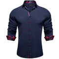 DiBanGu Men Shirt Long Sleeve Black Solid Red Paisley | SAMAG