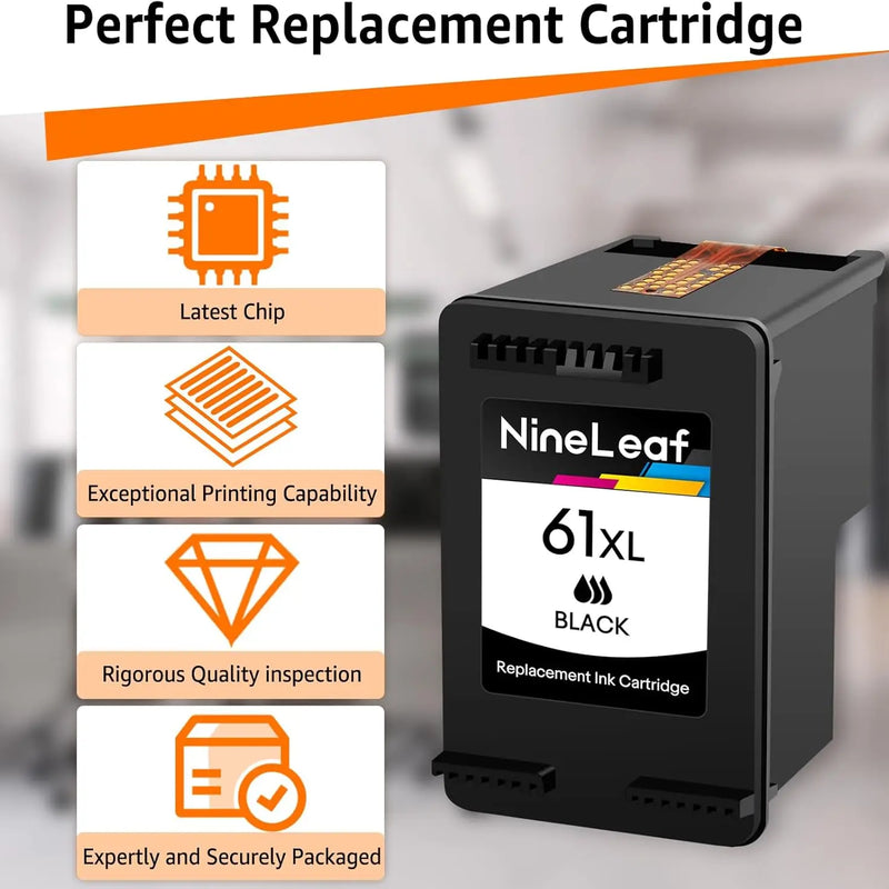 NineLeaf High Yield Ink Compatible for HP 61XL 61 XL CH563W CH564W Ink Cartridge use with Envy 4500 5530 Officejet Printer