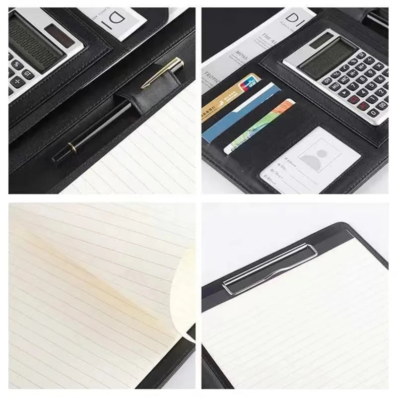 2026 A4 PU Leather Business Padfolio Organizer Case Vintage Binder Business Manager Document Pads Office File Folder