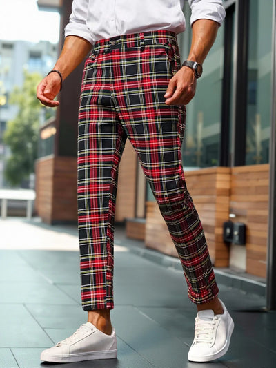 Men's Tartan Plaid Tapered Cropped Dress Pants Viscose | SAMAG
