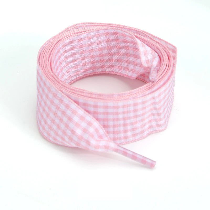 1 Pair Flat Shoelaces Replacement Decorative Check Gingham Shoe Laces for Sneakers Skate Shoe Width 2.5CM Women Men
