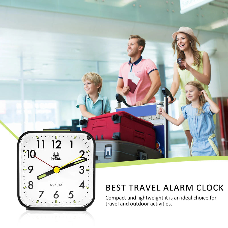 Analog Alarm Clock Battery Operated Analog Desk Clock Portable Silent Bedside Clock with Night Light for Bedroom Bedside