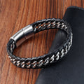 Braided Rope Woven Black Leather Men Bracelets Punk Style Stainless Steel Bangle for Friend Charm Fashion Jewelry Gifts
