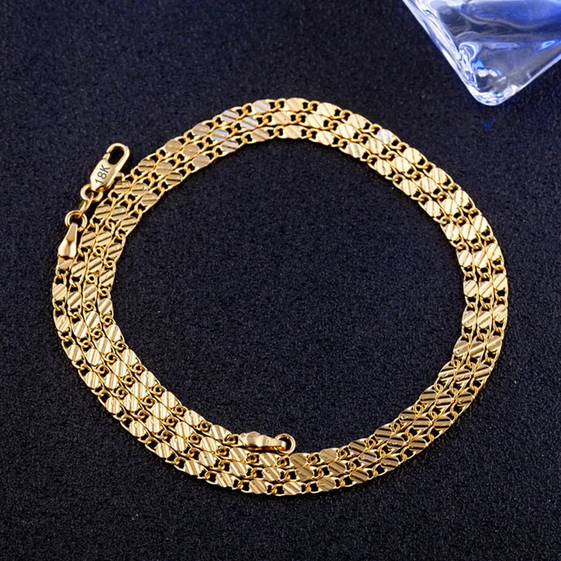 Fashion 18k Gold Necklace 2MM 16/18/20/22/24/26/28/30 Inch Side Chain For Women Men Jewelry 925 Silver - Visuel 3 | SAMAG