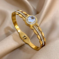 Stainless Steel Bangle Bracelet Inlay Luxury Rhinestones Gorgeous Synthetic Zirconia Geometric Oval Square Stars Shape for Women