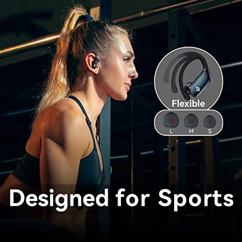 Wireless Earbuds Bluetooth Headphones 48hrs Play Back Sport Earphones with LED Display Over-Ear Buds with Earhooks Built-in Mic