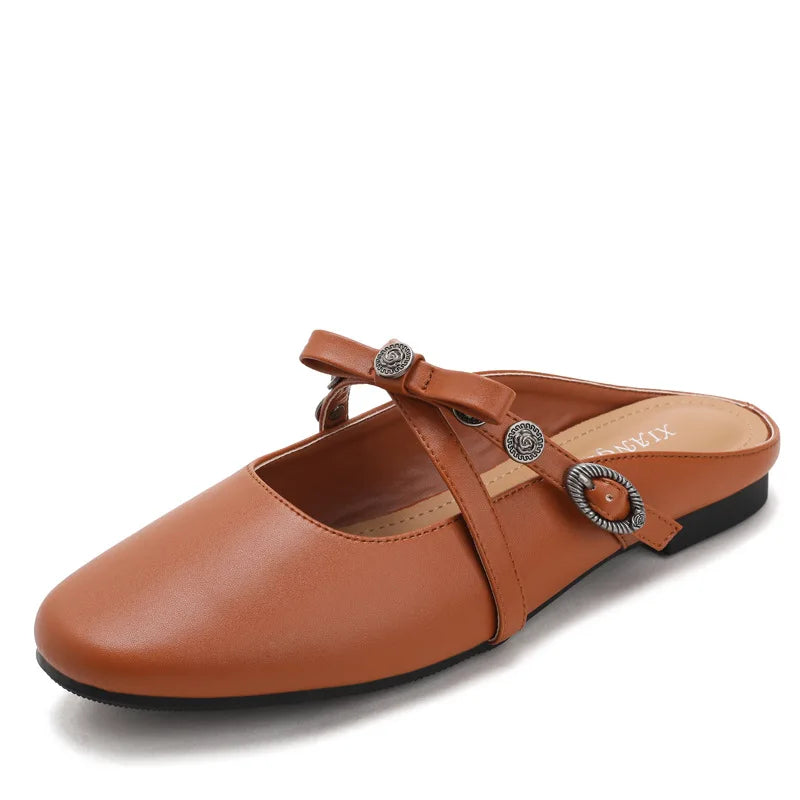 ZAROY Luxury Gold Women Mules Square Toe PU Leather Summer Slip On Baotou Slippers Beach Flat Sandals Cozy Mules Slides Shoes