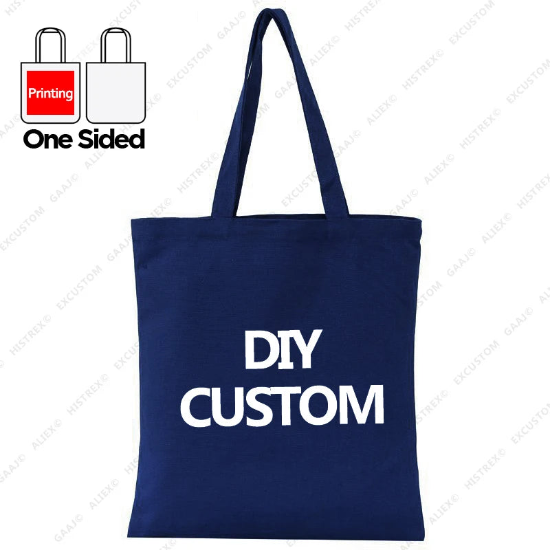 Custom Canvas Tote Bag 100% Cotton Print Your Design Logo Photo Handbag Work Reusable Grocery Shopping Customized Portable Bag