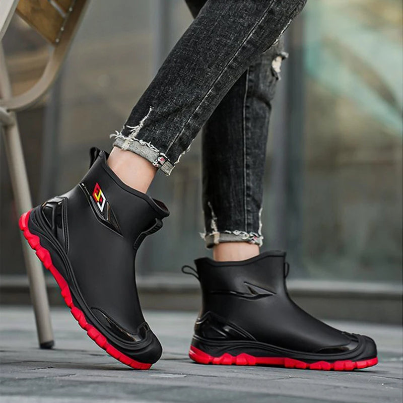 Workwear Style Outdoor Work Commuting Fishing Kitchen Anti Slip Waterproof Men's Flat Bottomed High-Quality Rubber Boots Rain Bo