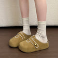 Women's Ladies Suede Flat Clogs Mules Slides with Contrast Stitching Closed Toe Slip On Comfotrable Casual Daily Slippers Shoes