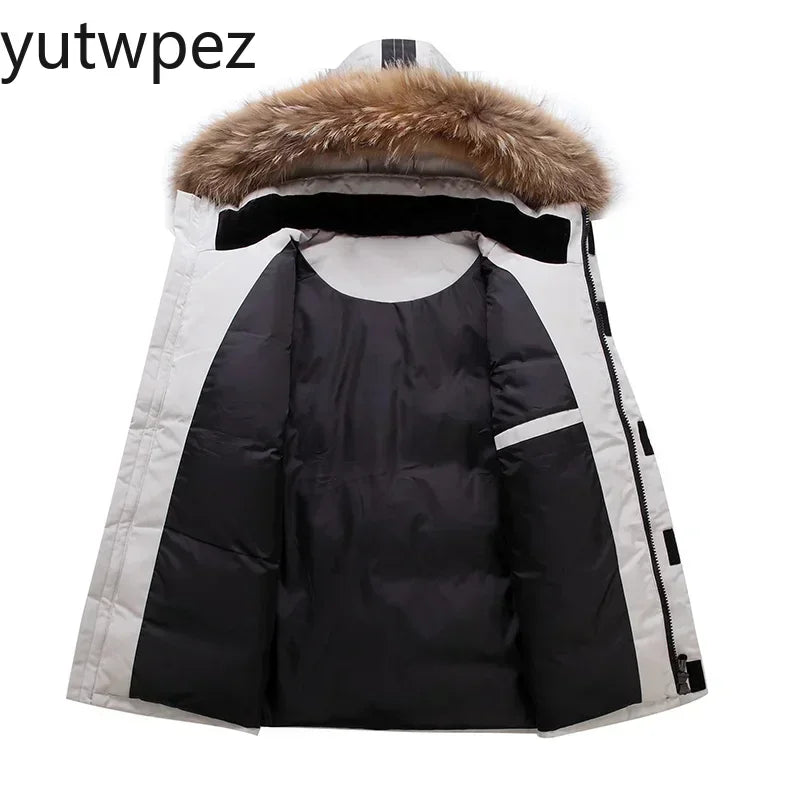 Outdoor Hiking Sports Overcoat Winter Parka Men 90% White Duck Down Removable Cap Cycling Men's Thermal Thick Puffer Jacket Coat