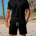 Summer New Men's Polo Shirt Set Casual Sporty Cool Fashionable Slim Fit Solid Color Short-Sleeved Shorts Set Men's