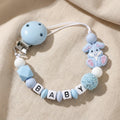 Custom Name Bunny Pacifier Clip Blue Silicone Teething Bead Chain BPA Free Handmade Dummy Holder Safe Baby Boy Shower Gift