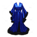 Bathrobe for Women Flare Sleeves Feather Bridal Robe Nightgown Silk Illusion Long Wedding Scarf Dressing Gown Photography Dress