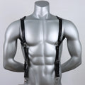 1pc Men'S Punk Gothic Faux Leather Suspenders - Adjustable Strap Body Harness with Metallic Buckles, Fashion Accessory