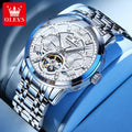 OLEVS 6701 Man Watch Fashion Top Brand Stainless Steel Hollow Skeleton Flywheel Automatic Mechanical Waterproof Watch for Men