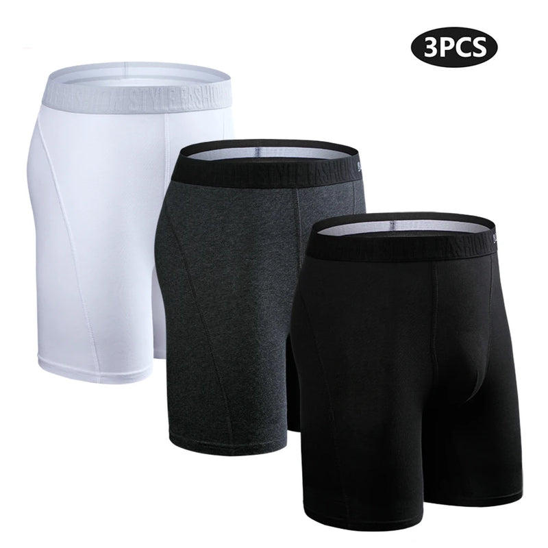 3pcs Long Boxers For Man Underware Lots Mens Underpants Cotton Men's Panties Family Boxershorts Boxer Sexy Male Shorts Calecon