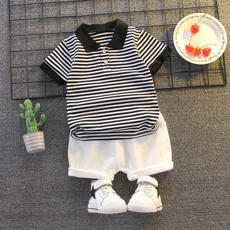 Boys Girls Stripes Sets Summer Kids Short Sleeve - View 2 | SAMAG