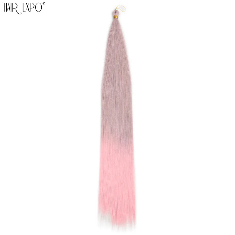 28Inch Ariel Straight Pony Hair Synthetic Yaki Hair Bundles Crochet Braids Hair Ombre Pink Orange Brown Crochet Hair Extensions